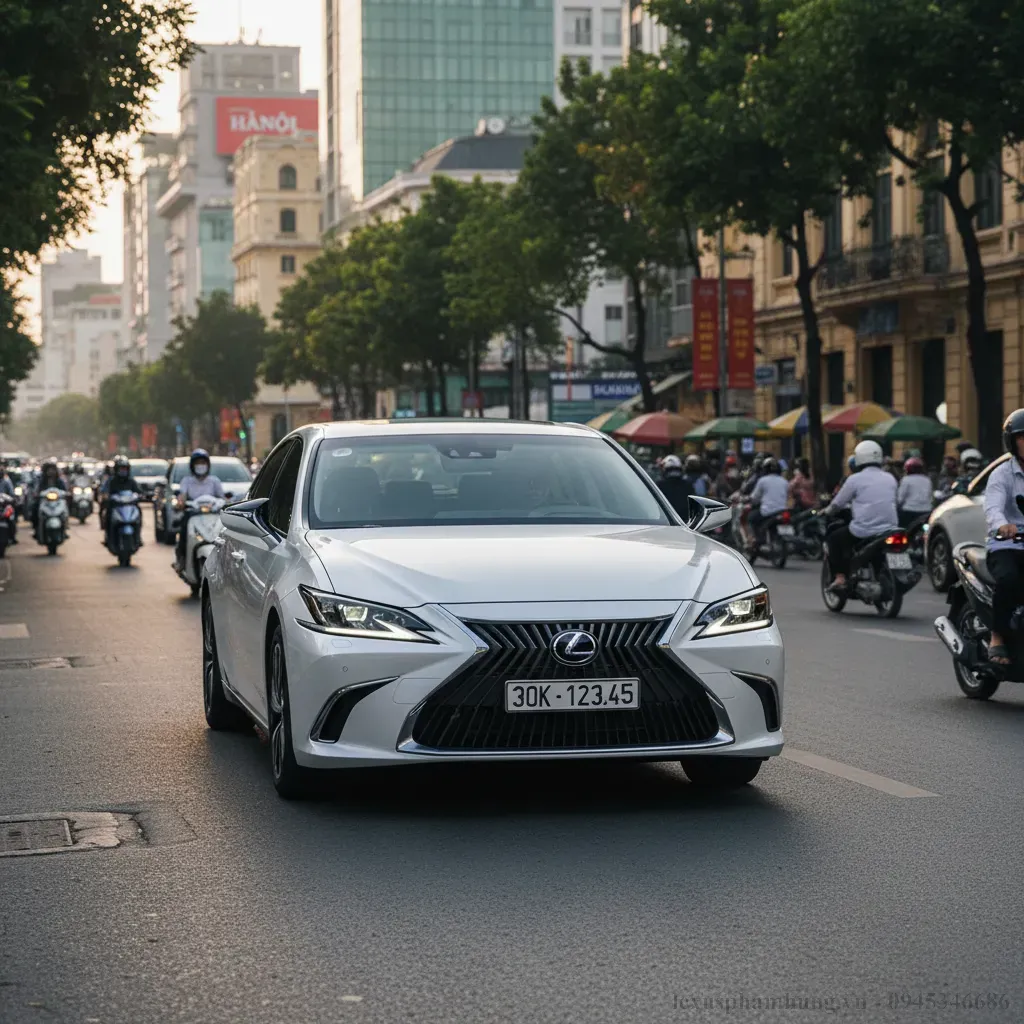 Lexus ES250 2026 sang trọng lướt tr&ecirc;n phố phường H&agrave; Nội nơi chi ph&iacute; lăn b&aacute;nh c&oacute; phần cao hơn