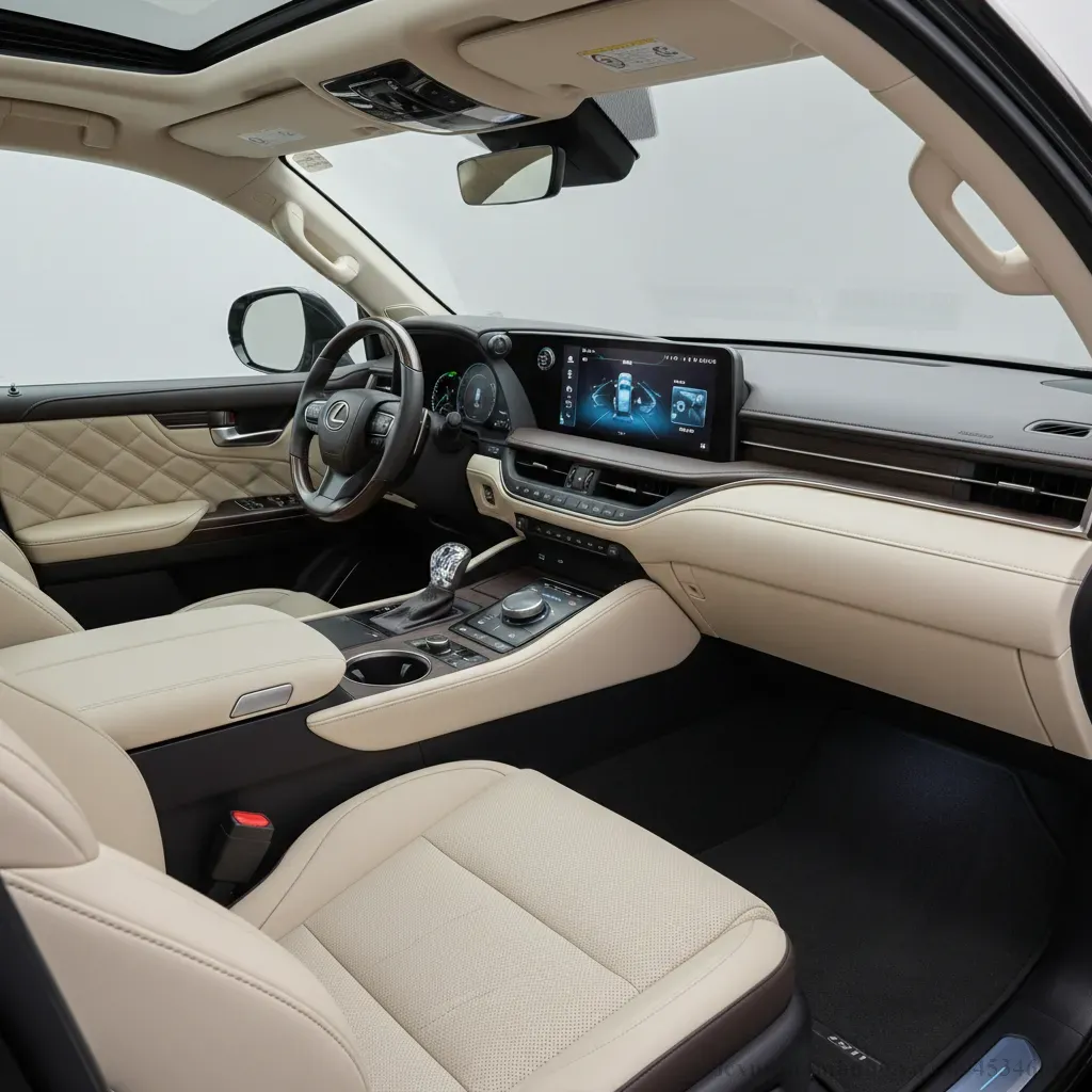 Khoang lái Lexus LX600 2026 với màn hình kép vật liệu cao cấp và không gian rộng rãi