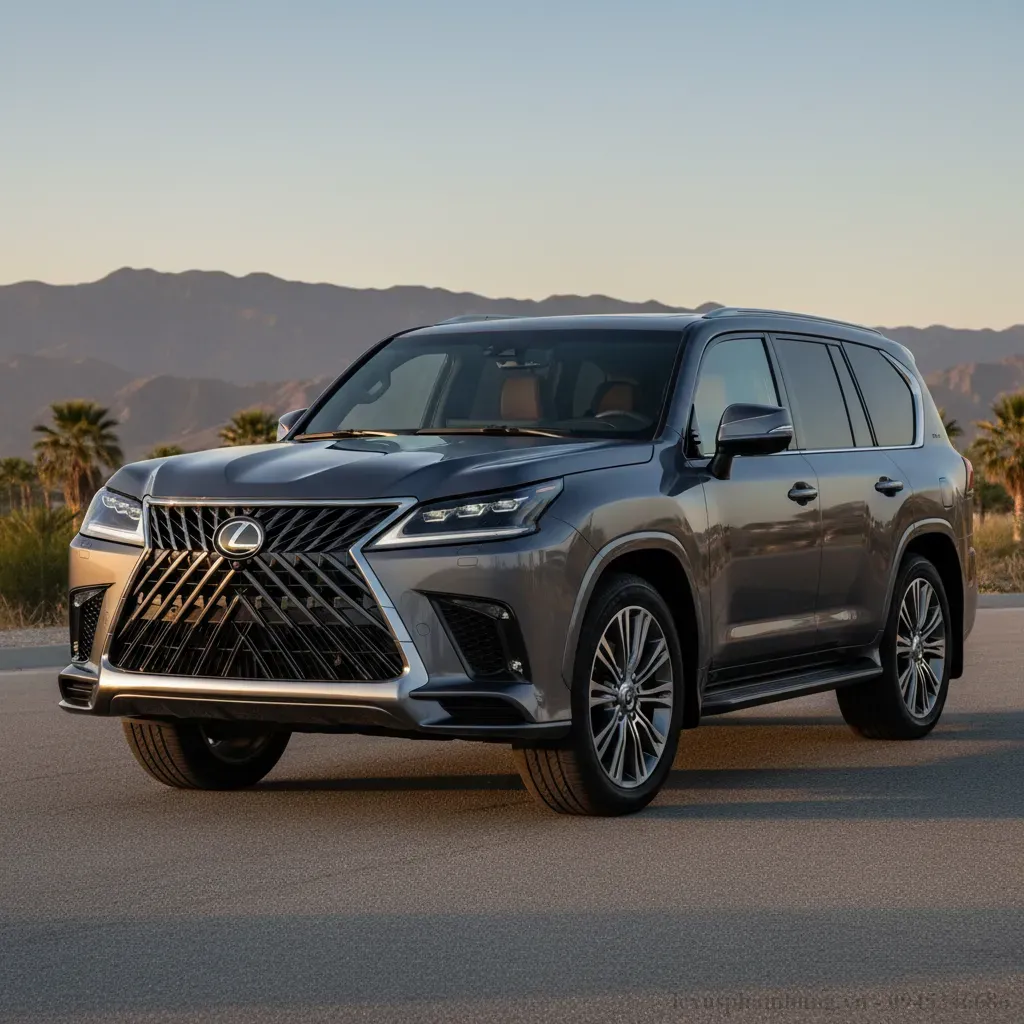 Ngoại thất Lexus LX 600 2026 với lưới tản nhiệt hình con suốt đặc trưng và đèn pha LED sắc sảo