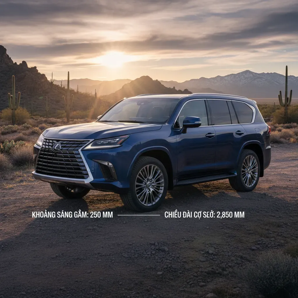 Thiết kế gầm cao và chiều dài cơ sở tối ưu của Lexus LX600 2026