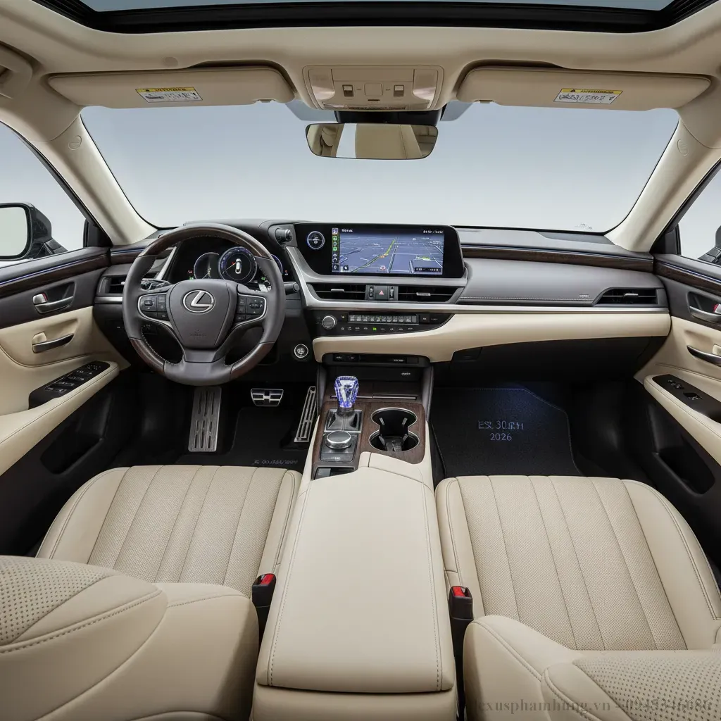 Khoang l&aacute;i Lexus ES 300h 2026 với thiết kế tinh xảo v&agrave; c&ocirc;ng nghệ hiện đại