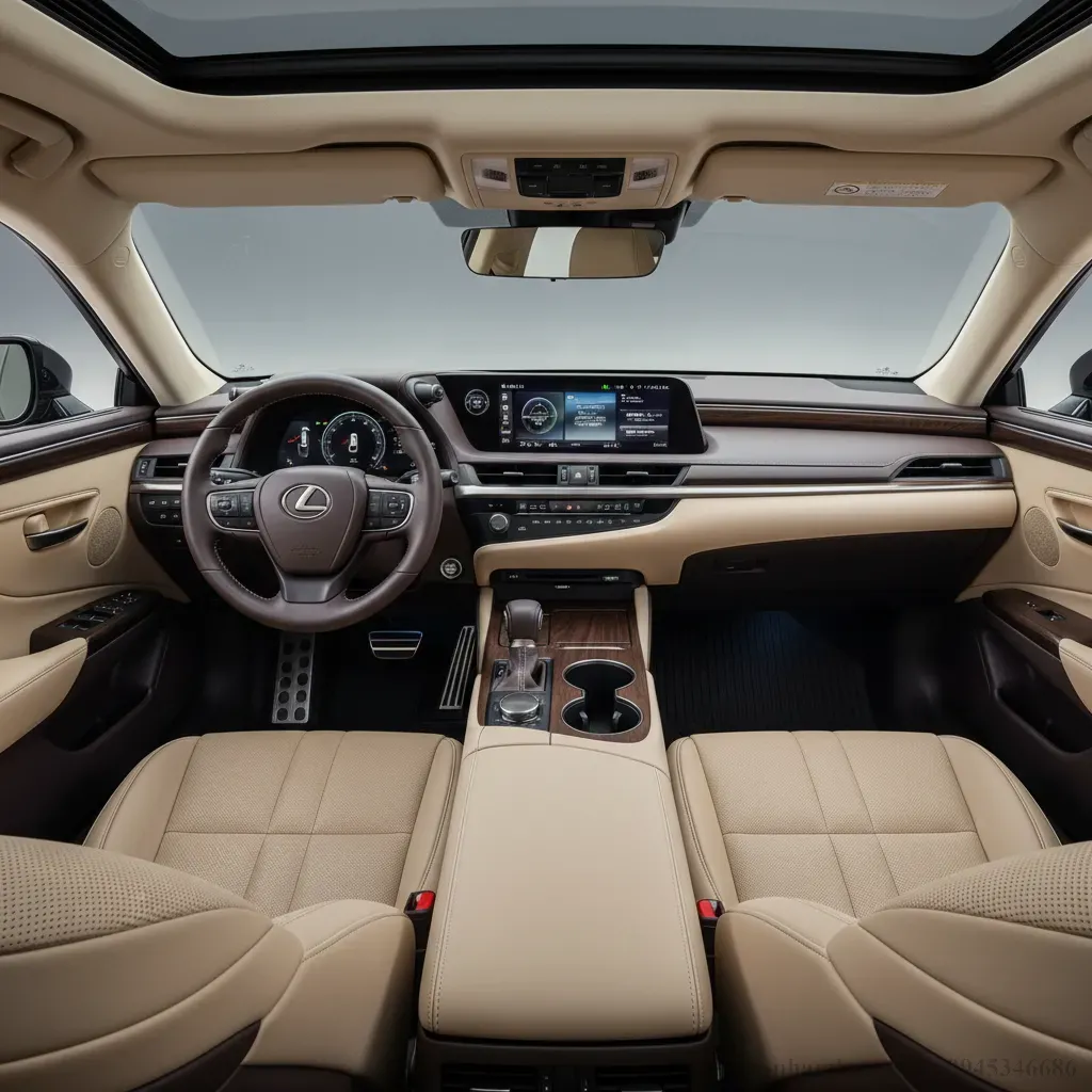 Khoang nội thất Lexus ES 2026 với màn hình cảm ứng lớn và vật liệu cao cấp