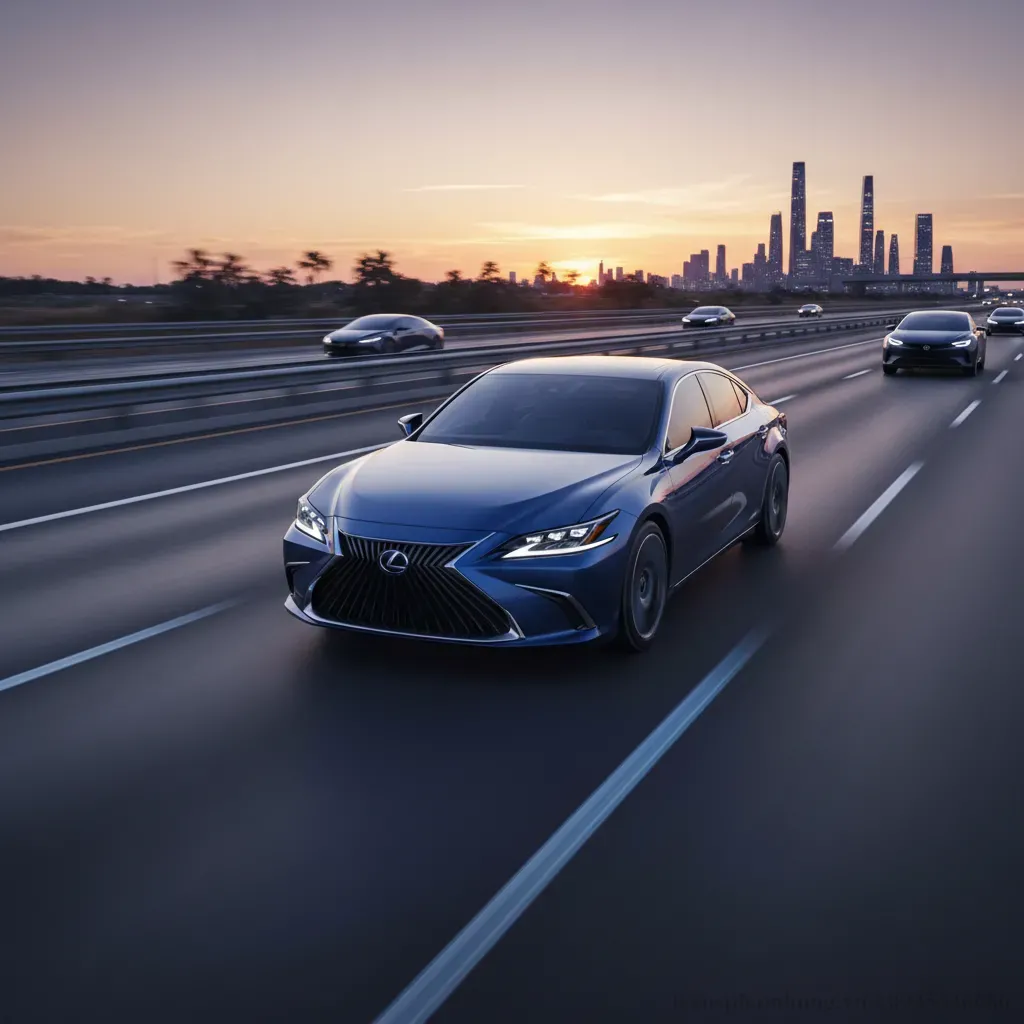 Lexus ES 2026 lướt đi mượt mà trên đường cao tốc thể hiện sự êm ái và an toàn vượt trội