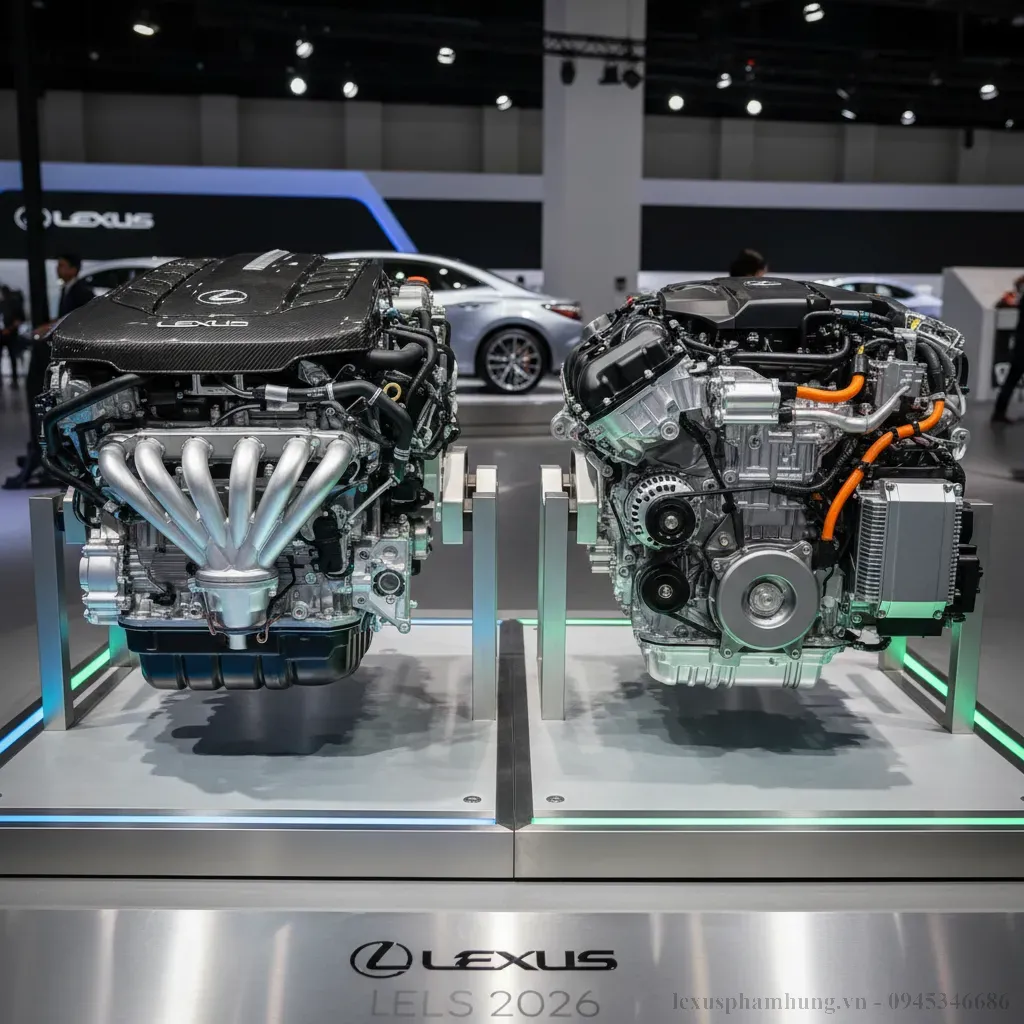 So s&aacute;nh động cơ xăng v&agrave; hybrid của Lexus ES 2026