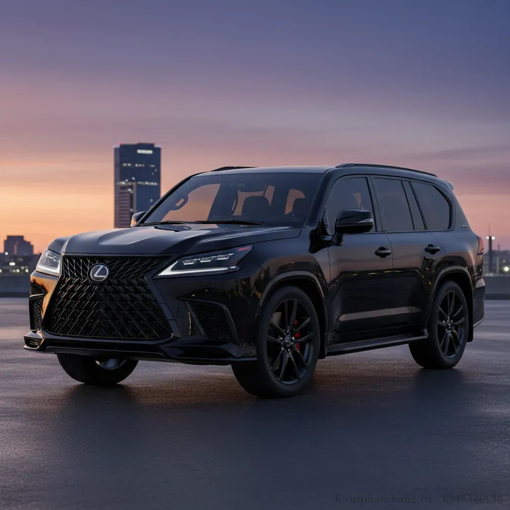 Lexus LX600 F SPORT 2026 nổi bật với lưới tản nhiệt và các chi tiết ngoại thất sơn đen bóng mang đậm phong cách thể thao
