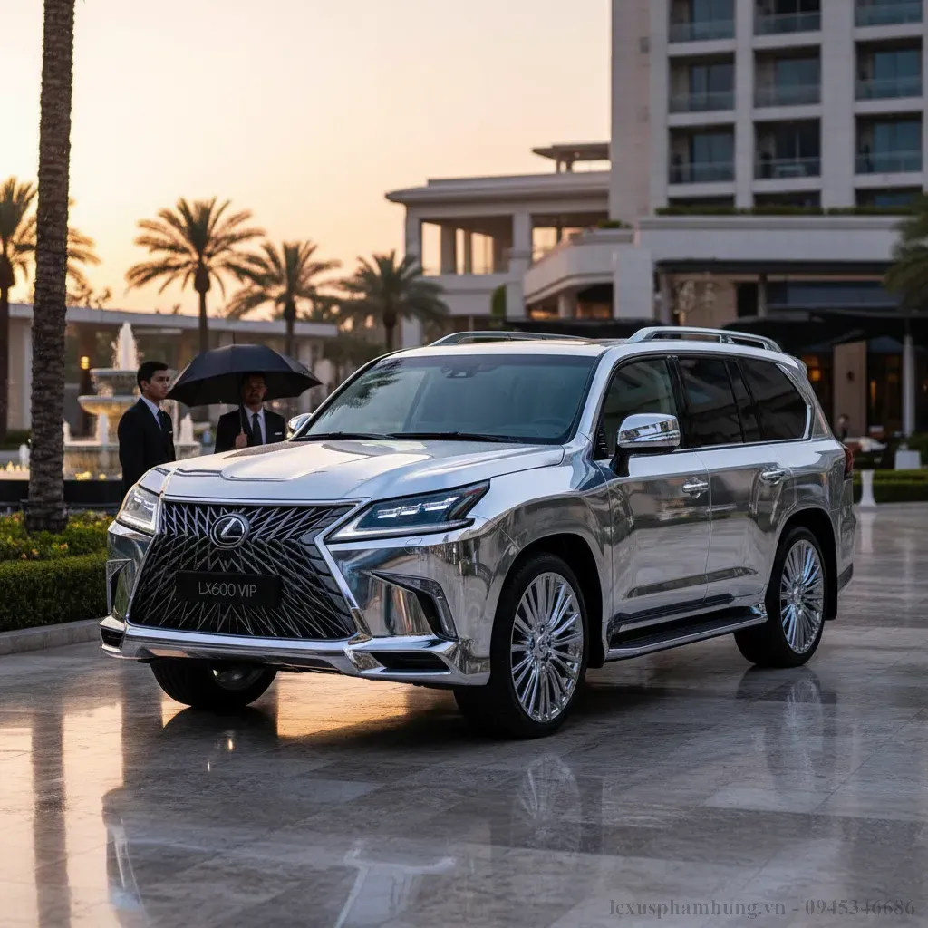 Ngoại thất Lexus LX600 VIP 2026 với lưới tản nhiệt mạ chrome sáng bóng toát lên vẻ quyền quý
