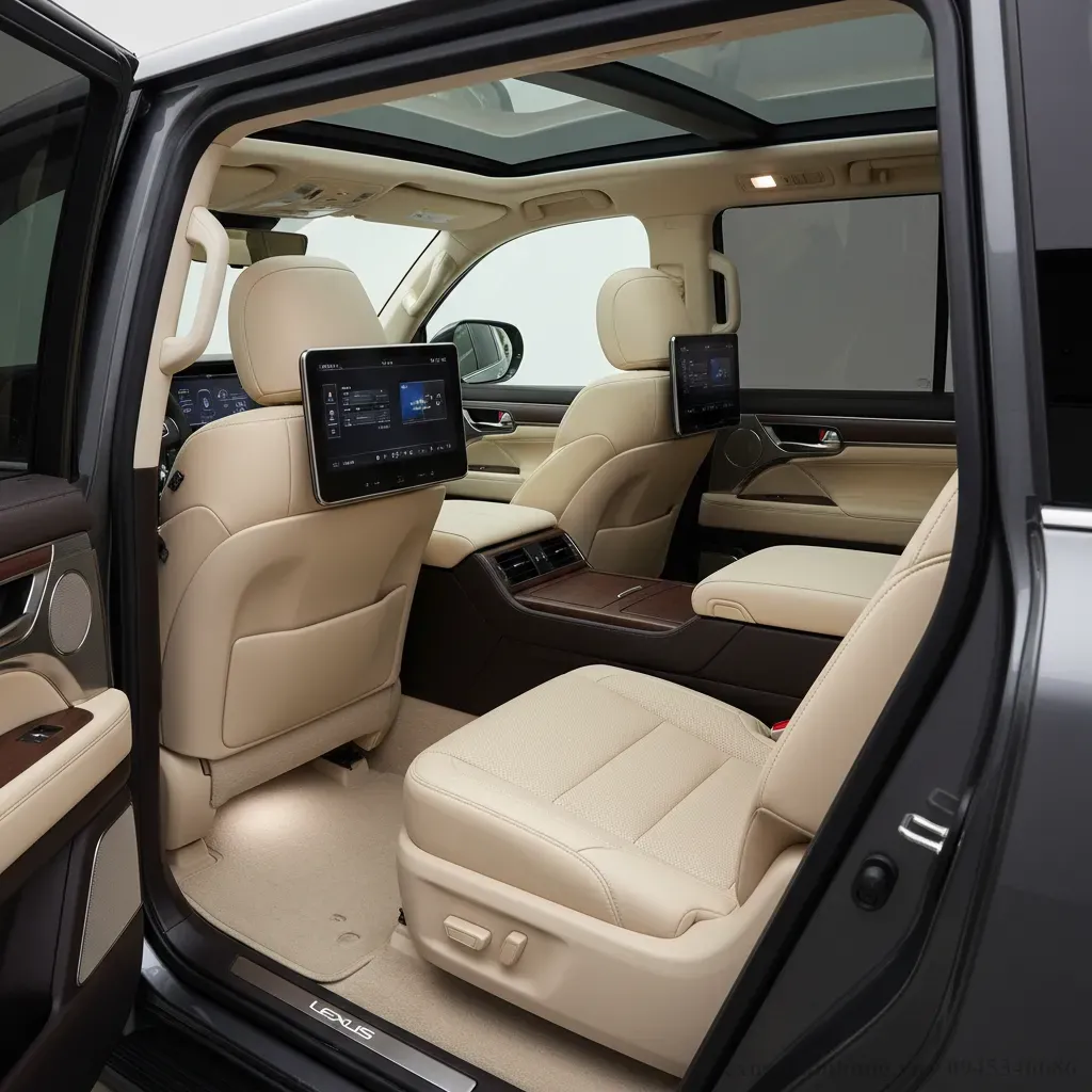 Khoang nội thất Lexus LX600 VIP 2026 với ghế sau độc lập bọc da cao cấp và nhiều tiện nghi giải trí