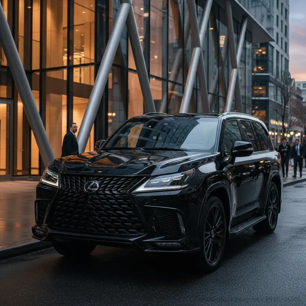 Ngoại thất Lexus LX600 F SPORT với lưới tản nhiệt đặc trưng và mâm xe thể thao