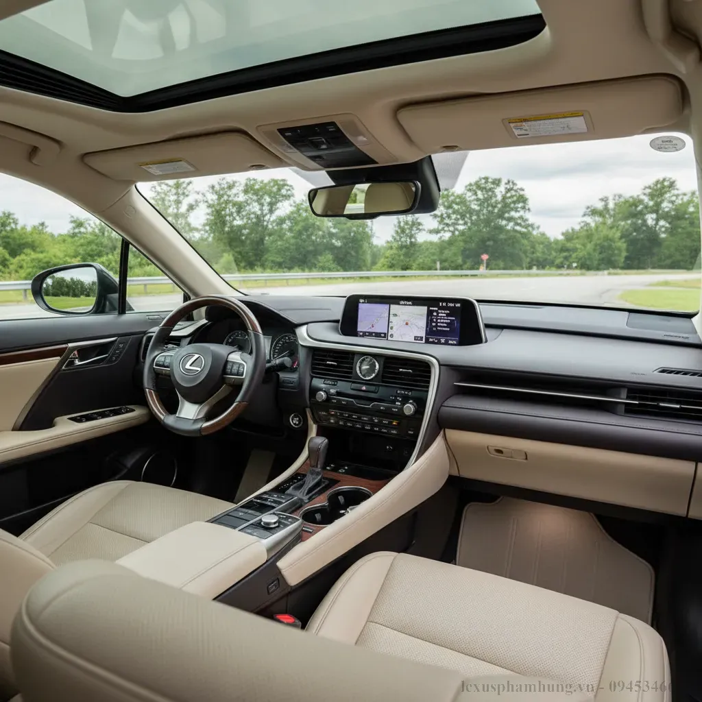 Nội thất sang trọng h&agrave;i h&ograve;a với m&agrave;u xanh r&ecirc;u độc đ&aacute;o của Lexus RX350