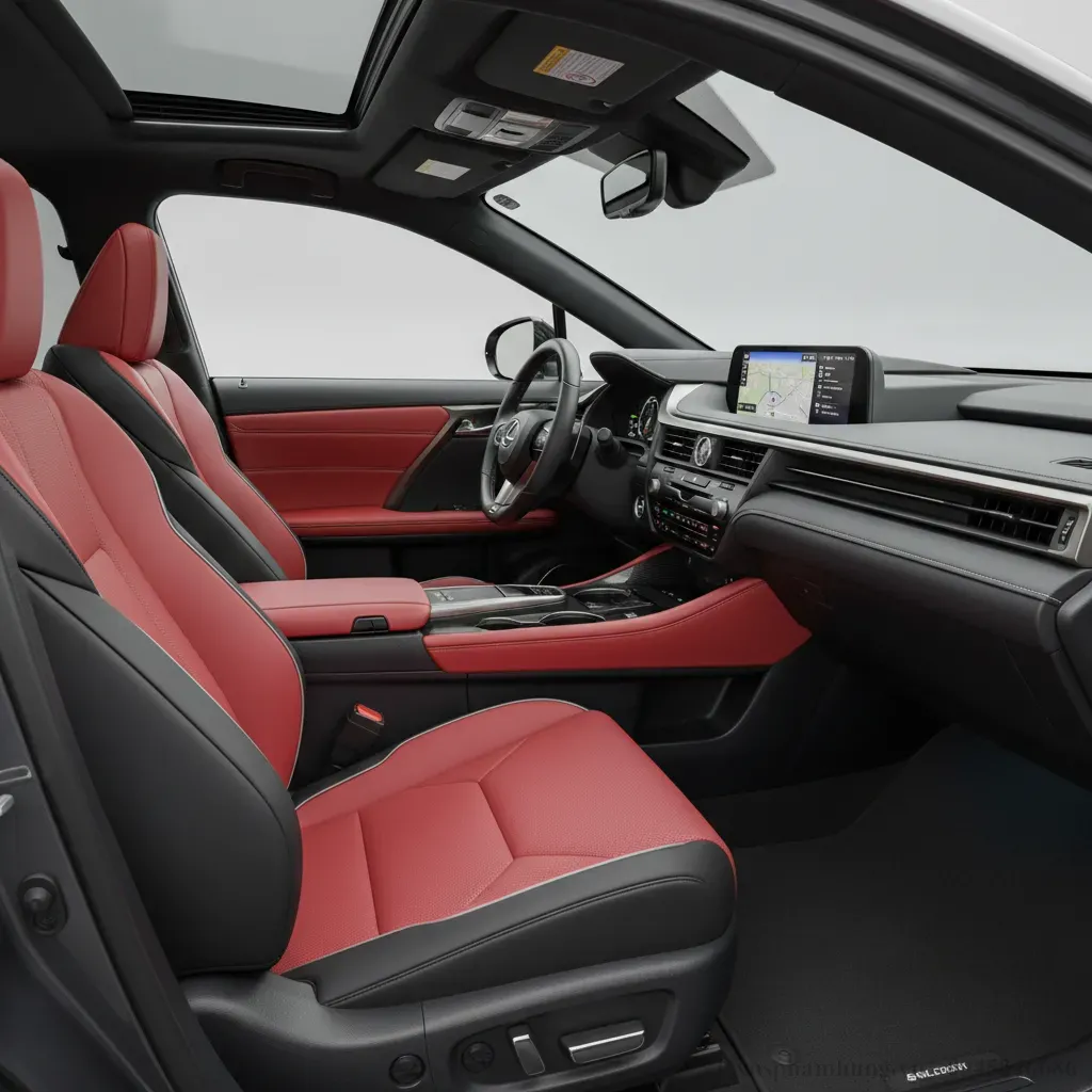 Khoang lái hiện đại sang trọng với màn hình cảm ứng lớn và ghế da thể thao của Lexus RX350 F Sport 2026