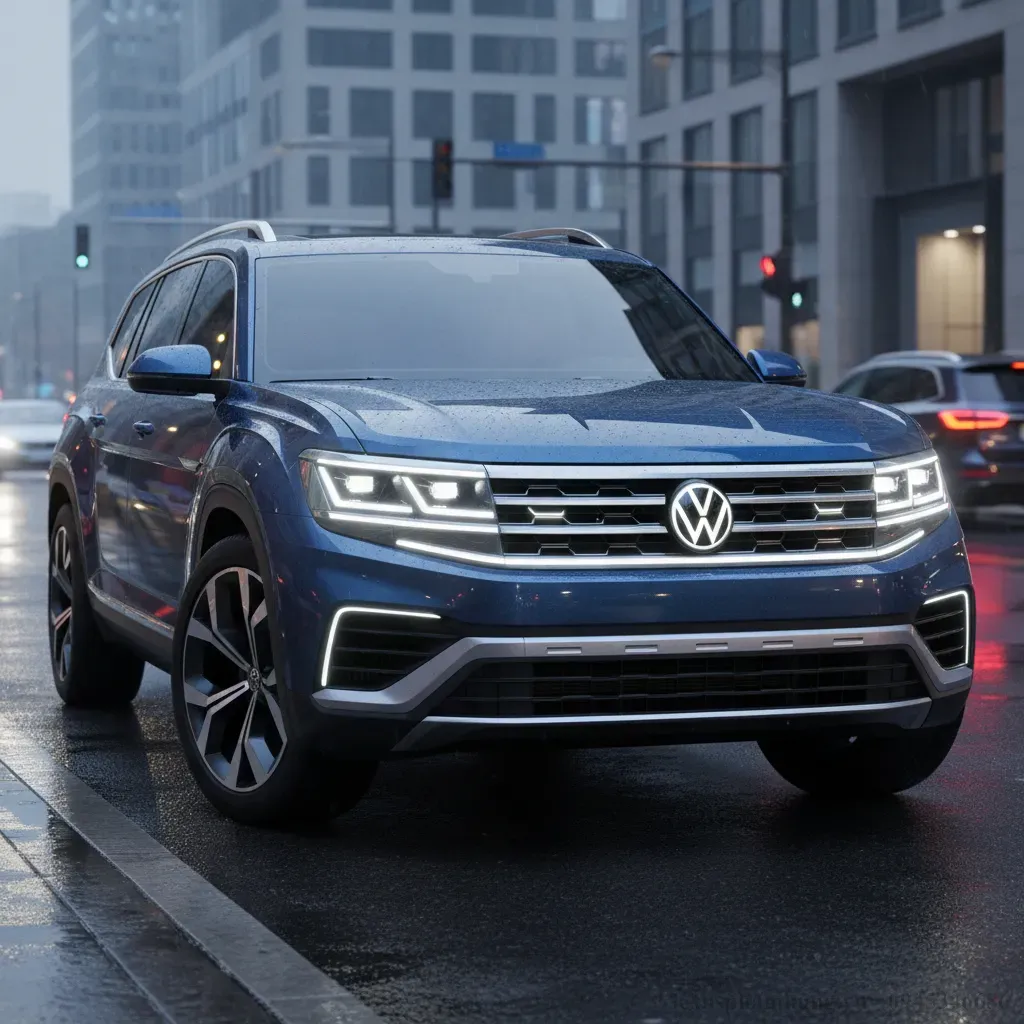 Phần đầu xe Volkswagen Teramont Pro 2026 với cụm đèn LED ma trận sắc sảo và lưới tản nhiệt bề thế