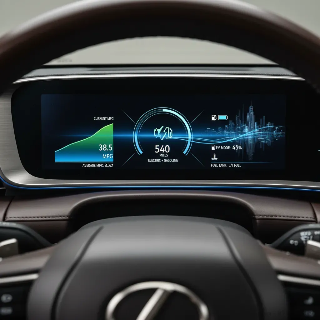 Màn hình hiển thị mức tiêu thụ nhiên liệu tối ưu trên Lexus LM 2026