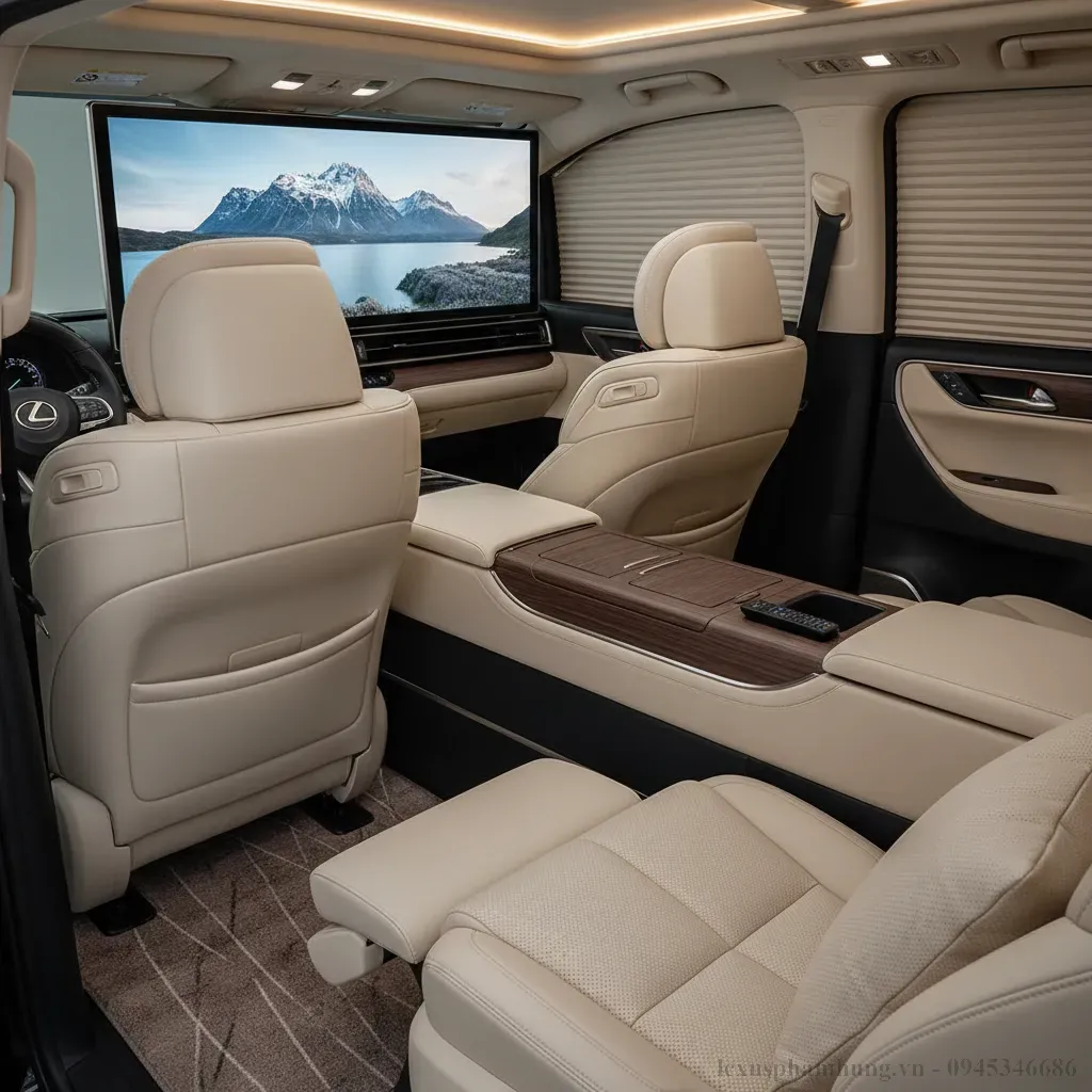 Hệ thống giải tr&iacute; cao cấp với m&agrave;n h&igrave;nh 48 inch tr&ecirc;n Lexus LM 500h 4 chỗ